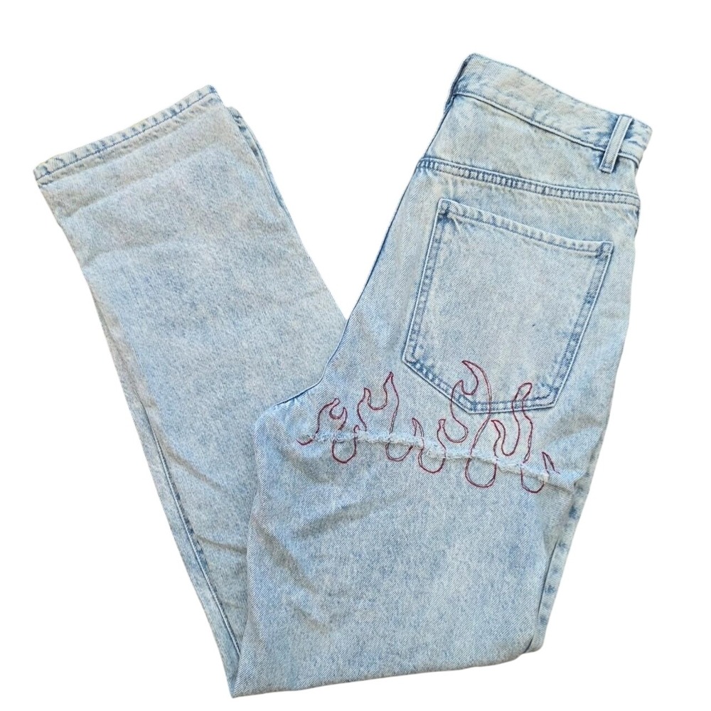Streetwear Light Wash Jeans Custom Embroidered Flame Dad Jean By PacSun 29